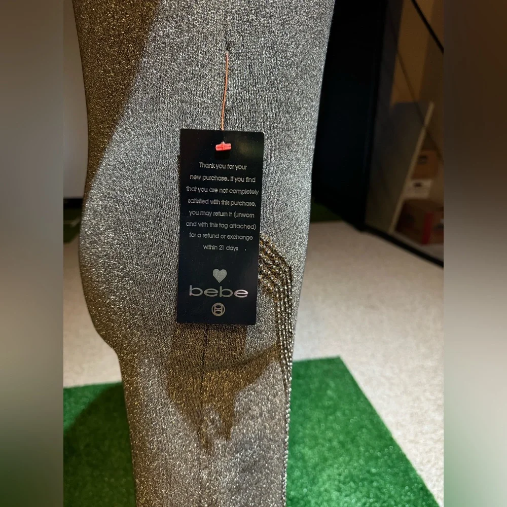 NWT Bebe One Shoulder Metallic Gold Cocktail Boutique Dress Size Large - Picture 8 of 11